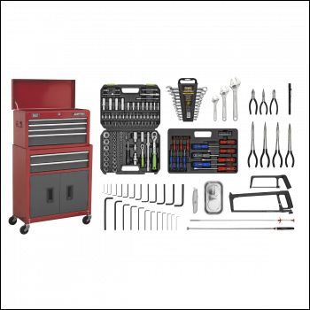 Sealey AP2200BBCOMBO American PRO® Topchest & Rollcab Combination 6 Drawer with 170pc Tool Kit - Red/Grey