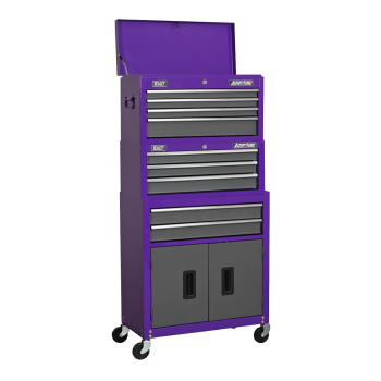 Sealey AP2200BBCPSTACK American PRO® Topchest, Mid-Box Tool Chest & Rollcab Stack 9 Drawer - Purple