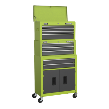Sealey AP2200BBHVSTACK American PRO® Topchest, Mid-Box Tool Chest & Rollcab 9 Drawer Stack - Green