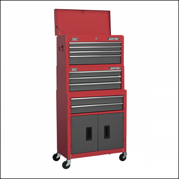 Sealey AP2200BBSTACK Topchest, Mid-Box Tool Chest & Rollcab 9 Drawer Stack - Red