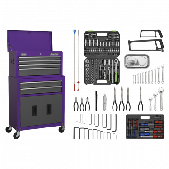 Sealey AP2200COMBOCP American PRO® Topchest & Rollcab Combination 6 Drawer with 170pc Tool Kit - Purple/Grey