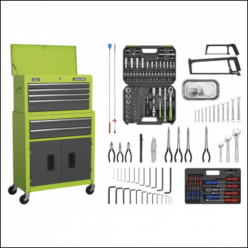 Sealey AP2200COMBOHV 6 Drawer Topchest & Rollcab Combination with Ball-Bearing Slides - Green/Grey & 170pc Tool Kit