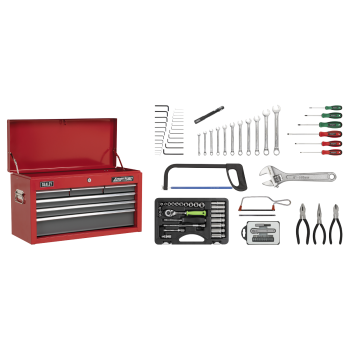 Sealey AP2201BBCOMBO American PRO® Topchest 6 Drawer with 98pc Tool Kit - Red/Grey