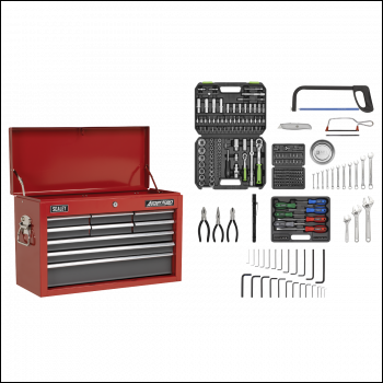 Sealey AP22509BBCOMB Topchest 9 Drawer with Ball-Bearing Slides - Red/Grey & 205pc Tool Kit