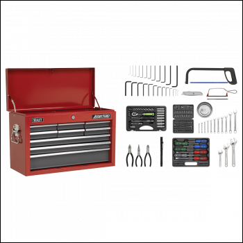 Sealey AP22509BBCOMB American PRO® Topchest 9 Drawer with 205pc Tool Kit - Red/Grey