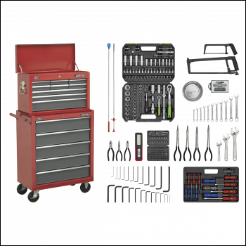 Sealey AP2250BBCOMBO American PRO® Topchest & Rollcab Combination 14 Drawer with 281pc Tool Kit - Red/Grey