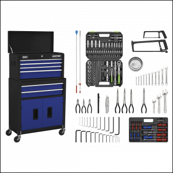 Sealey AP22BCOMBO American PRO® Topchest & Rollcab Combination 6 Drawer with 170pc Tool Kit - Blue/Black