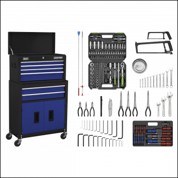 Sealey AP22BCOMBO Topchest & Rollcab Combination 6 Drawer with Ball-Bearing Slides - Blue/Black & 170pc Tool Kit