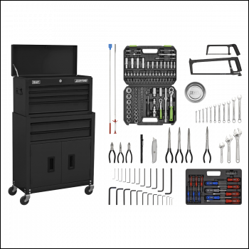 Sealey AP22BKCOMBO Topchest & Rollcab Combination 6 Drawer with Ball-Bearing Slides - Black & 170pc Tool Kit