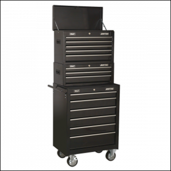 Sealey AP22BSTACK American PRO® Topchest, Mid-Box Tool Chest & Rollcab Stack 14 Drawer - Black