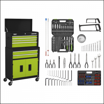 Sealey AP22HVGCOMBO Topchest & Rollcab Combination 6 Drawer with Ball-Bearing Slides - Green/Black & 170pc Tool Kit