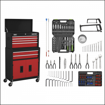 Sealey AP22RCOMBO Topchest & Rollcab Combination 6 Drawer with Ball-Bearing Slides - Red/Black & 170pc Tool Kit