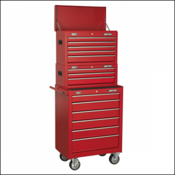 Sealey AP22STACK American PRO® Topchest, Mid-Box Tool Chest & Rollcab Stack 14 Drawer - Red