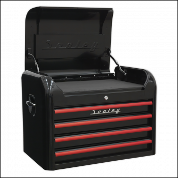 Sealey AP28104BR Premier™ Retro Style Topchest 4 Drawer - Black with Red Anodised Drawer Pulls