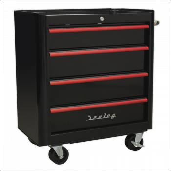 Sealey AP28204BR Rollcab 4 Drawer Retro Style- Black with Red Anodised Drawer Pulls