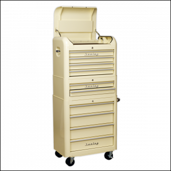 Sealey AP28COMBO2 Premier™ Retro Style Topchest, Mid-Box Tool Chest & Rollcab Combination 10 Drawer - Cream