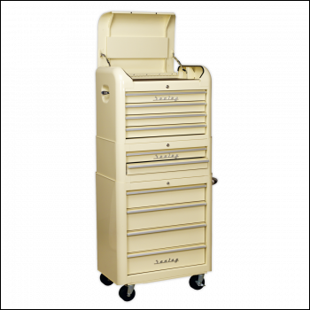 Sealey AP28COMBO2 Retro Style Topchest, Mid-Box Tool Chest & Rollcab Combination 10 Drawer Cream