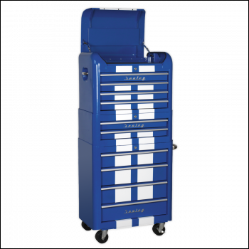 Sealey AP28COMBO2BWS Premier™ Retro Style Topchest, Mid-Box Tool Chest & Rollcab Combination 10 Drawer - Blue with White Stripes
