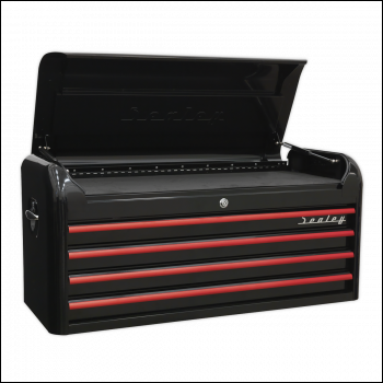 Sealey AP41104BR Premier™ Retro Style Wide Topchest 4 Drawer - Black with Red Anodised Drawer Pulls