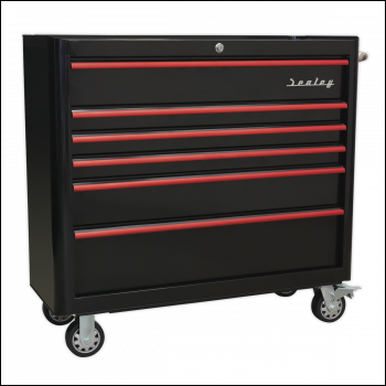 Sealey AP41206BR Premier™ Retro Style Wide Rollcab 6 Drawer - Black with Red Anodised Drawer Pulls