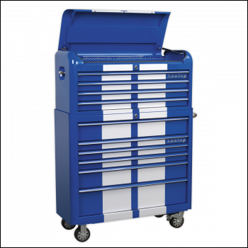 Sealey AP41COMBOBWS Premier™ Retro Style Wide Topchest & Rollcab Combination 10 Drawer Blue with White Stripes