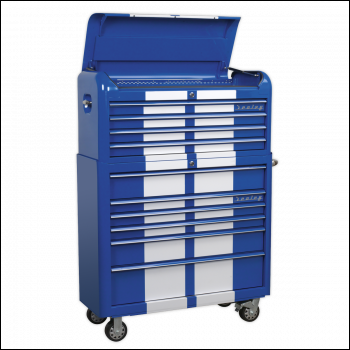 Sealey AP41COMBOBWS Retro Style Wide Topchest & Rollcab Combination 10 Drawer Blue/White Stripes
