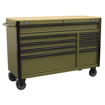 Sealey AP5210KBE Superline PRO® Mobile Trolley with Wooden Worktop & Power Bar 10 Drawer 1320mm