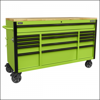 Sealey AP6115BE Superline PRO® Black Edition Mobile Trolley with Wooden Worktop 15 Drawer 1549mm