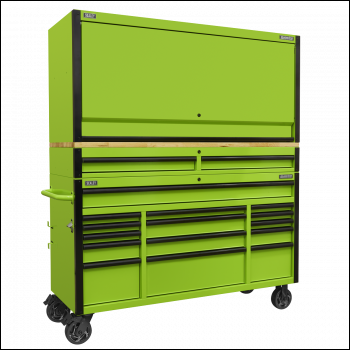 Sealey AP6115BECOMBO1 15 Drawer 1549mm Mobile Trolley with Wooden Worktop and Hutch and 2 Drawer Riser