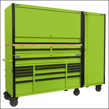 Sealey AP6115BECOMBO2 Superline PRO® Black Edition Mobile Trolley with Wooden Worktop, Hutch, 2 Drawer Riser & Side Locker 15 Drawer 1549mm