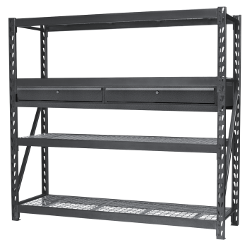 Sealey AP6572COMBO1 Heavy-Duty Racking Unit with 4 Mesh Shelves & Double Drawer 640kg Capacity Per Level