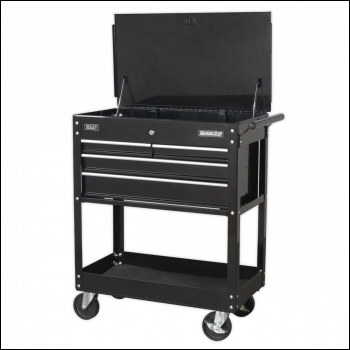 Sealey AP850MB Heavy-Duty Mobile Tool & Parts Trolley with 4 Drawers & Lockable Top - Black