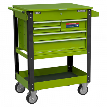 Sealey AP890MHV Superline PRO® Heavy-Duty Mobile Tool & Parts Trolley with 5 Drawers and Lockable Top - Hi-Vis Green