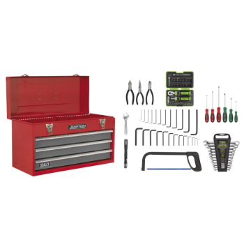 Sealey AP9243BBCOMBO American PRO® Tool Chest 3 Drawer with 93pc Tool Kit - Red/Grey