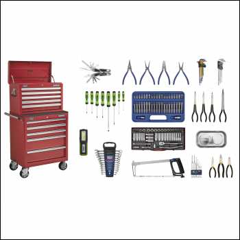 Sealey APCOMBOBBTK55 Superline PRO® Topchest & Rollcab Combination 10 Drawer with 148pc Tool Kit - Red