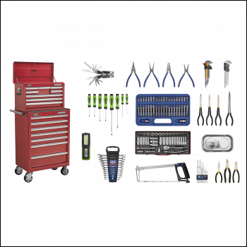 Sealey APCOMBOBBTK57 Superline PRO® Topchest & Rollcab Combination 15 Drawer with 148pc Tool Kit - Red