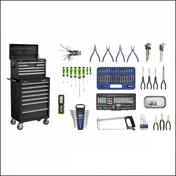 Sealey APCOMBOBBTK58 Superline PRO® Topchest & Rollcab Combination 15 Drawer with 148pc Tool Kit - Black