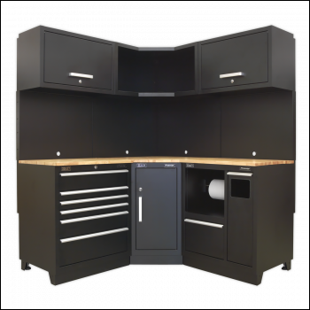 Sealey APMSCOMBO6W Premier™ Corner Storage System with Hardwood Worktop 1.71m