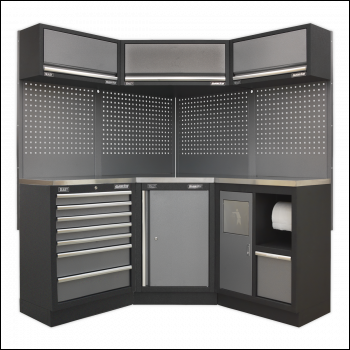 Sealey APMSSTACK08SS Superline PRO® Corner Storage System with Stainless Worktop 1.55m
