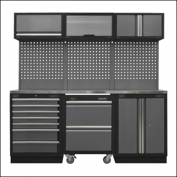 Sealey APMSSTACK12SS Superline PRO® Storage System with Stainless Steel Worktop 2.04m