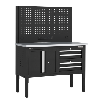 Sealey APMWB50COMBO1SS Superline PRO® Modular Workbench with 4 Drawers & Cupboard Stainless Steel Worktop 1265mm