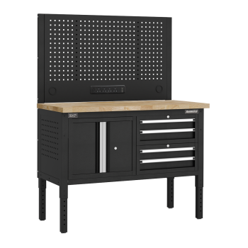 Sealey APMWB50COMBO1W Superline PRO® Modular Workbench with 4 Drawers & Cupboard Wooden Worktop 1265mm