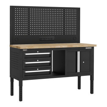 Sealey APMWB60COMBO2W Superline PRO® Modular Workbench with 3 Drawers & Cupboard Wooden Worktop 1525mm