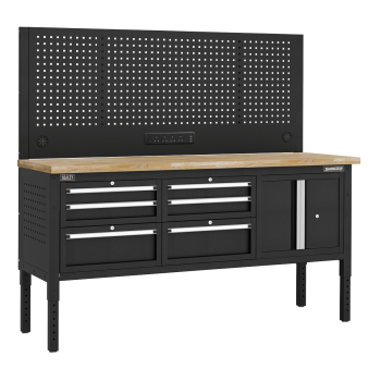 Sealey APMWB72COMBO2W Superline PRO® Modular Workbench with 6 Drawers & Cupboard Wooden Worktop 1830mm