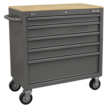Sealey APMWS1G American PRO® Mobile Workstation with Wooden Worktop 5 Drawer - Grey