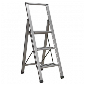 Sealey APSL3 Aluminium Professional Fold-Flat Step Ladder 3-Step 150kg Capacity - EN 14183