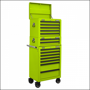 Sealey APSTACKTHV Topchest, Mid-Box Tool Chest & Rollcab Combination 14 Drawer with Ball-Bearing Slides - Green