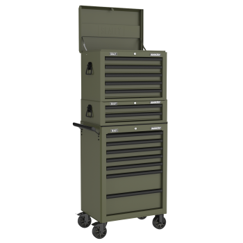 Sealey APSTACKTK Superline PRO® Topchest, Mid-Box Tool Chest & Rollcab Combination 14 Drawer - Khaki