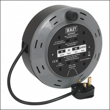 Sealey BCR10B 10m Cassette Type Cable Reel with Thermal Trip 4 x 230V