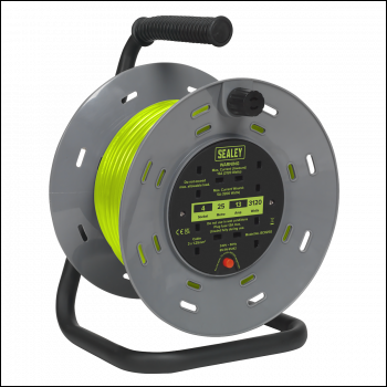 Sealey BCR25G 25m Cable Reel with Thermal Trip 4 x 230V - Hi-Vis Green